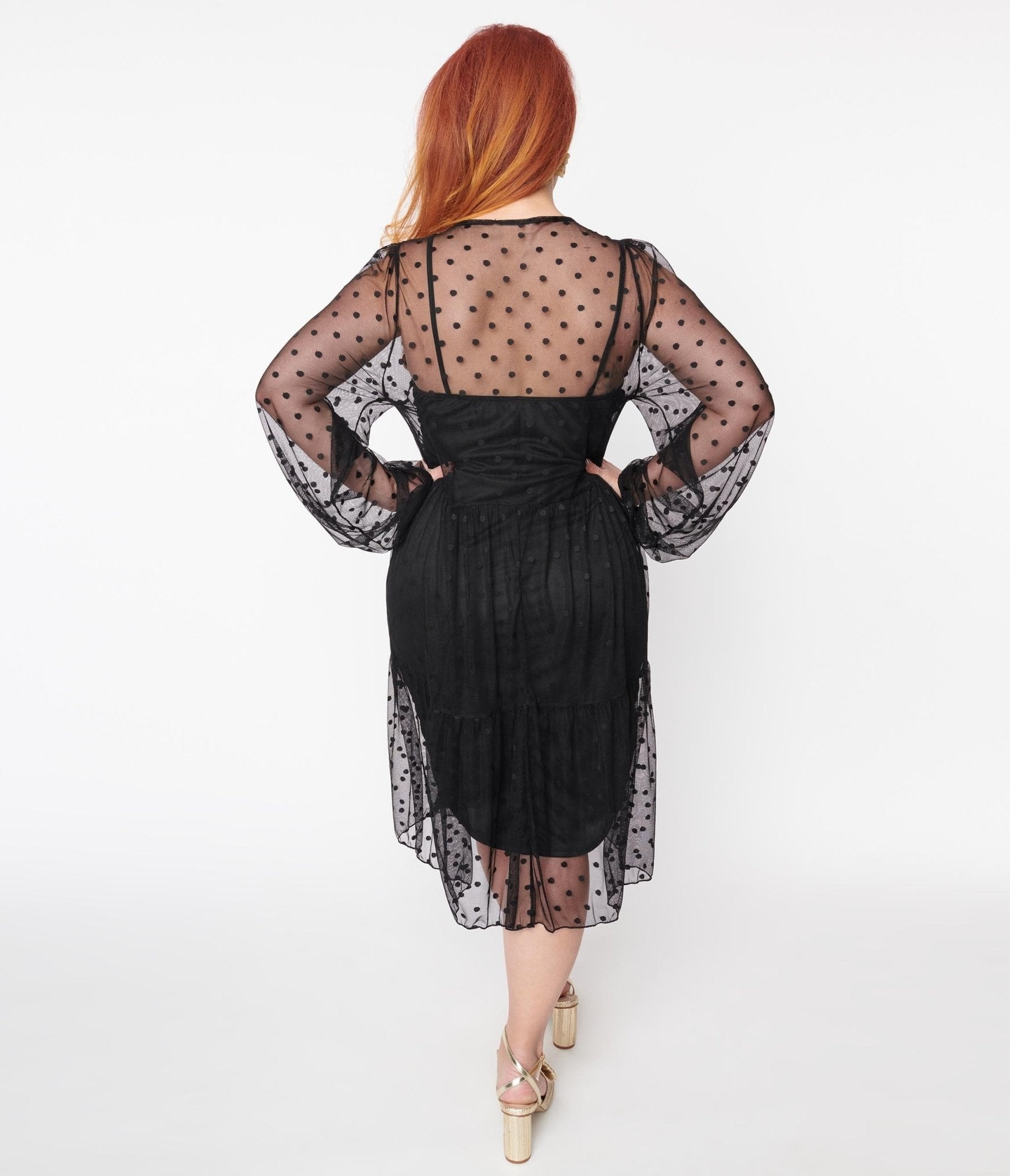 Plus Size Black Polka Dot Sheer Dress