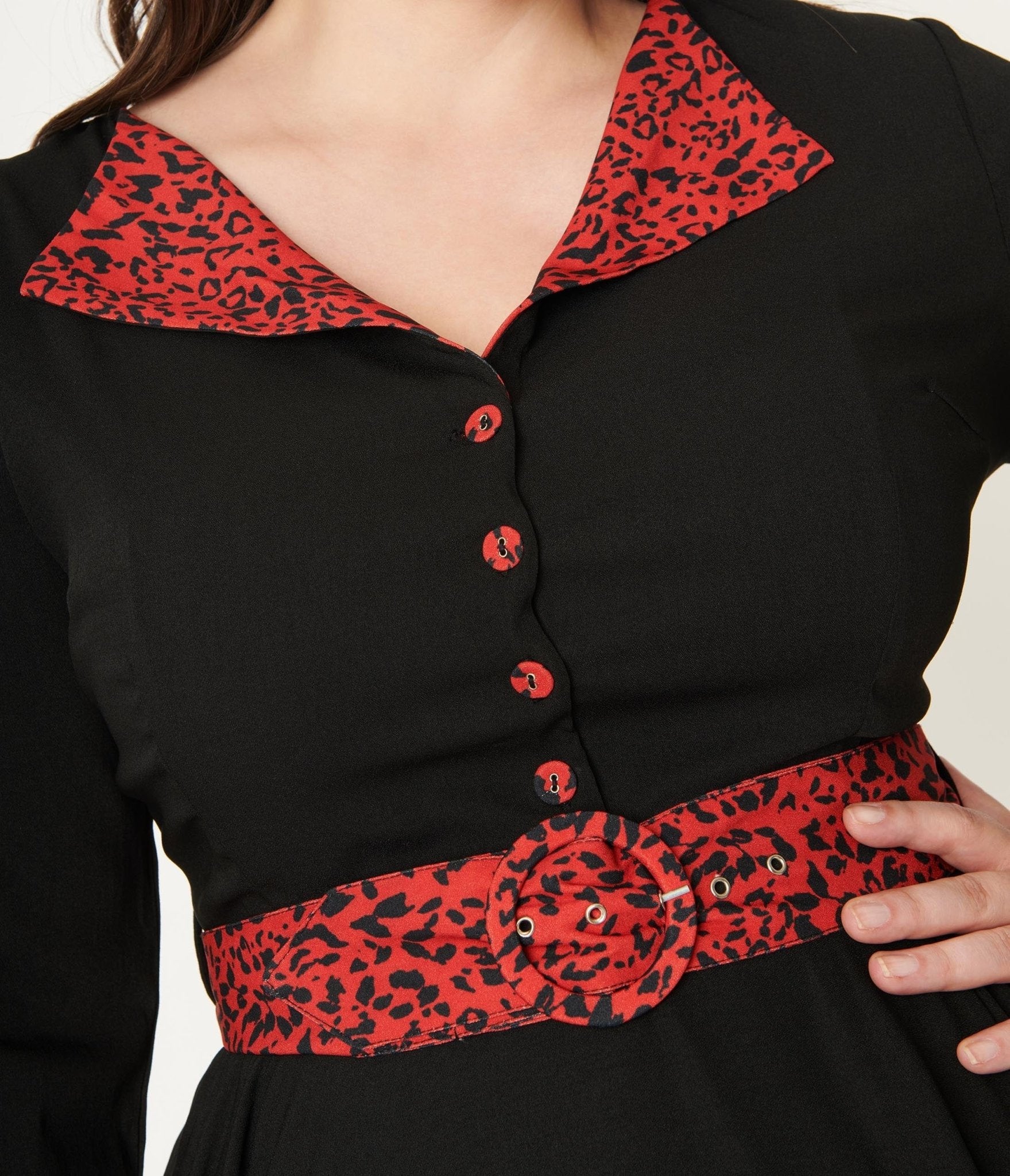 Plus Size Black & Red Leopard Accent Lynette Swing Dress - Unique Vintage - Womens, DRESSES, SWING