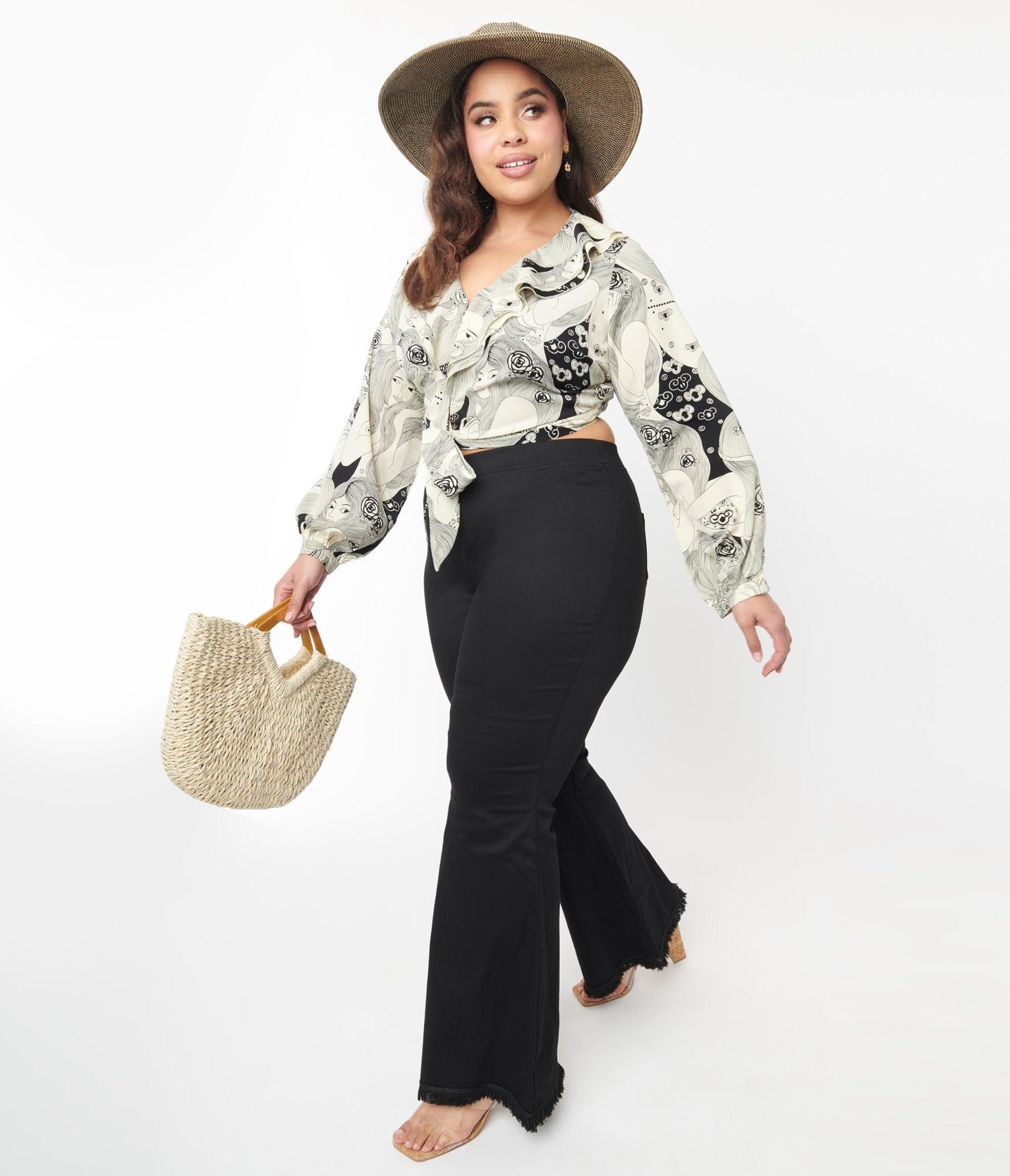 Plus Size Black Wide Flare Leg Pants – Unique Vintage