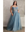 Cinderella Divine  Plus Size Blue Foliage Applique Corset Tulle Gown