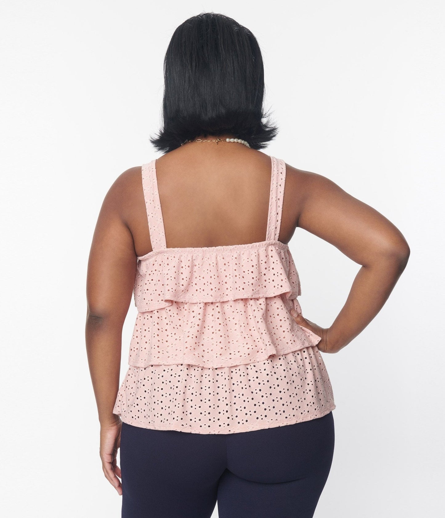 Plus Size Blush Pink Eyelet Tiered Crop Top - Unique Vintage - Womens, TOPS, KNIT TOPS