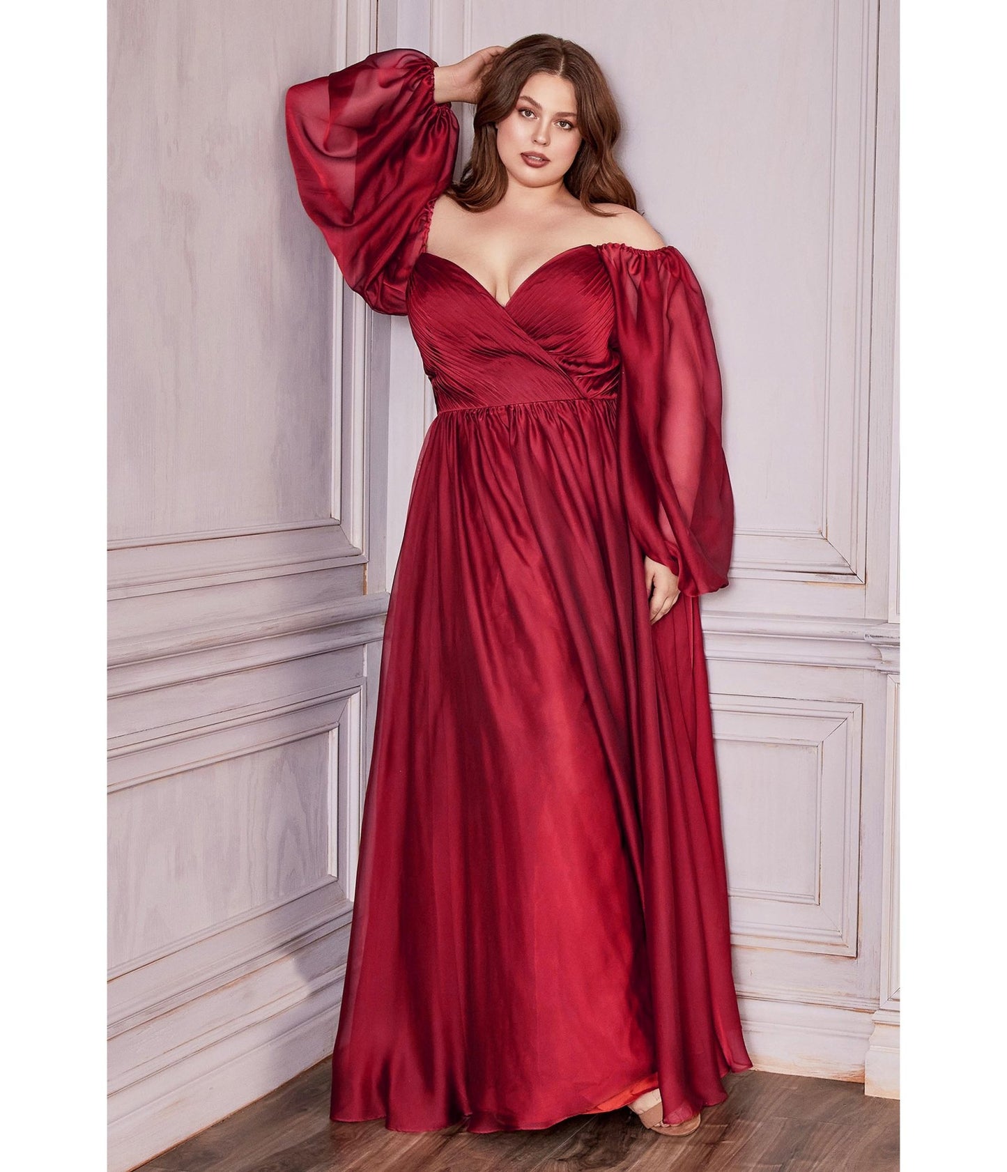 Plus Size Burgundy Chiffon Sweetheart Bridesmaid Goddess Gown - Unique Vintage - Womens, DRESSES, PROM AND SPECIAL OCCASION