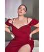 Ladivine by Cinderella Divine Plus Size Burgundy Regal Off Shoulder Bridesmaid Dress