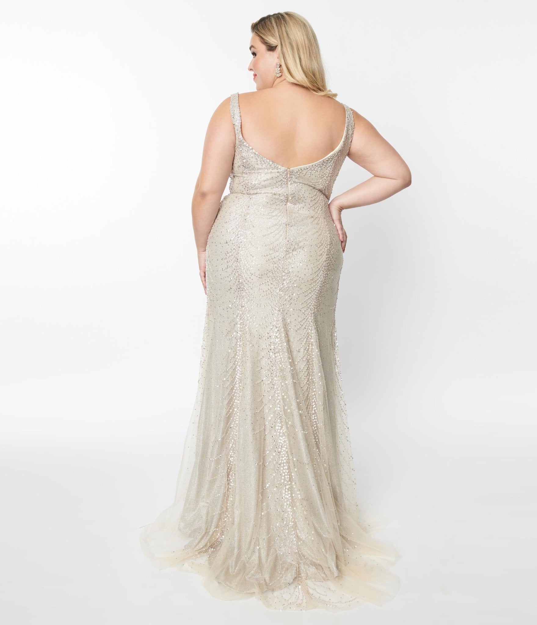 Plus Size Champagne Beaded Deco Harlow Wedding Dress - Unique Vintage - Womens, DRESSES, PROM AND SPECIAL OCCASION