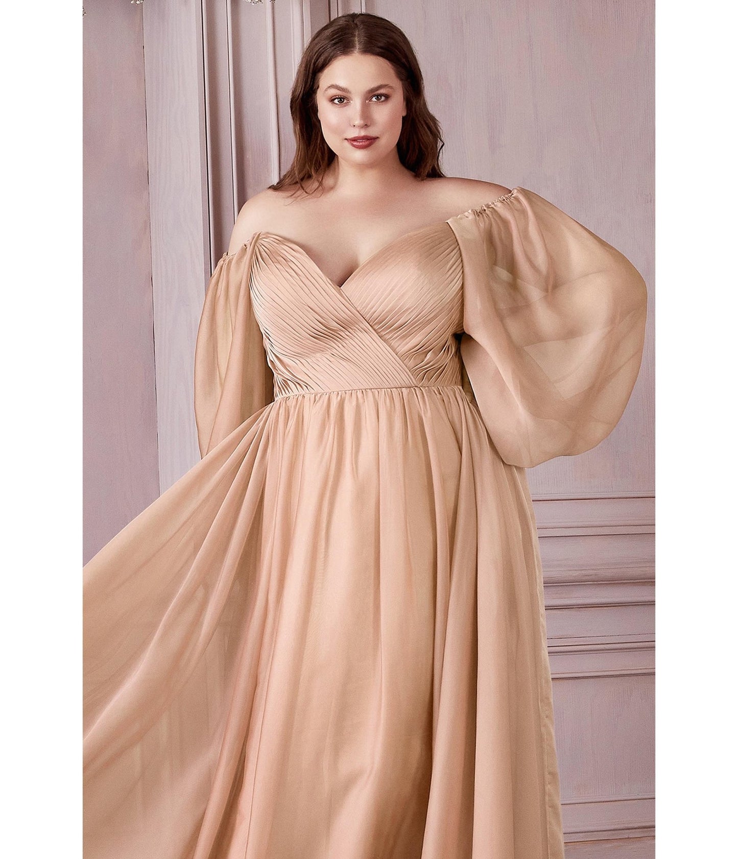 Plus Size Champagne Chiffon Sweetheart Bridesmaid Goddess Gown - Unique Vintage - Womens, DRESSES, PROM AND SPECIAL OCCASION