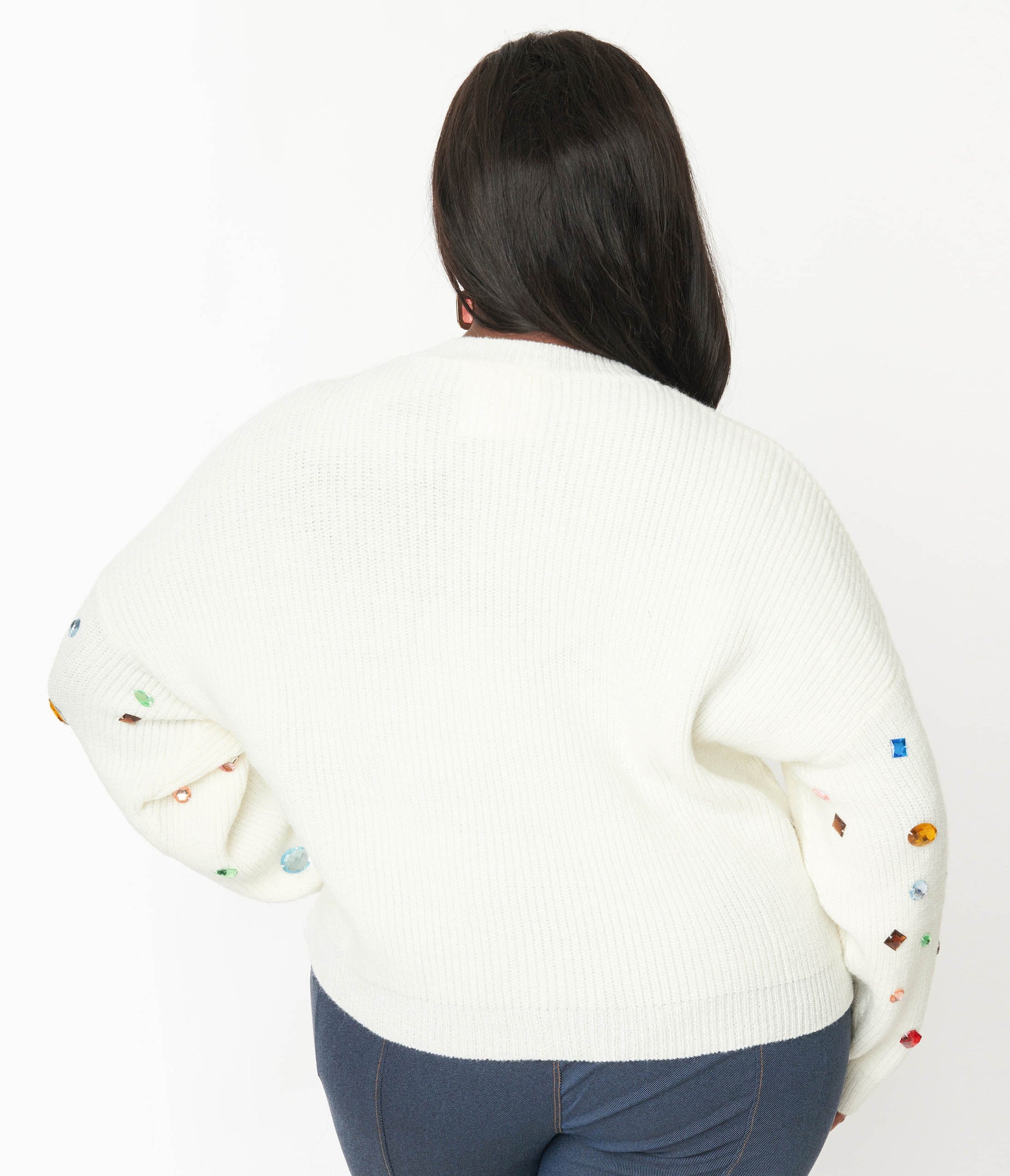 Plus Size Cream Bejeweled Pullover Sweater - Unique Vintage - Womens, TOPS, SWEATERS