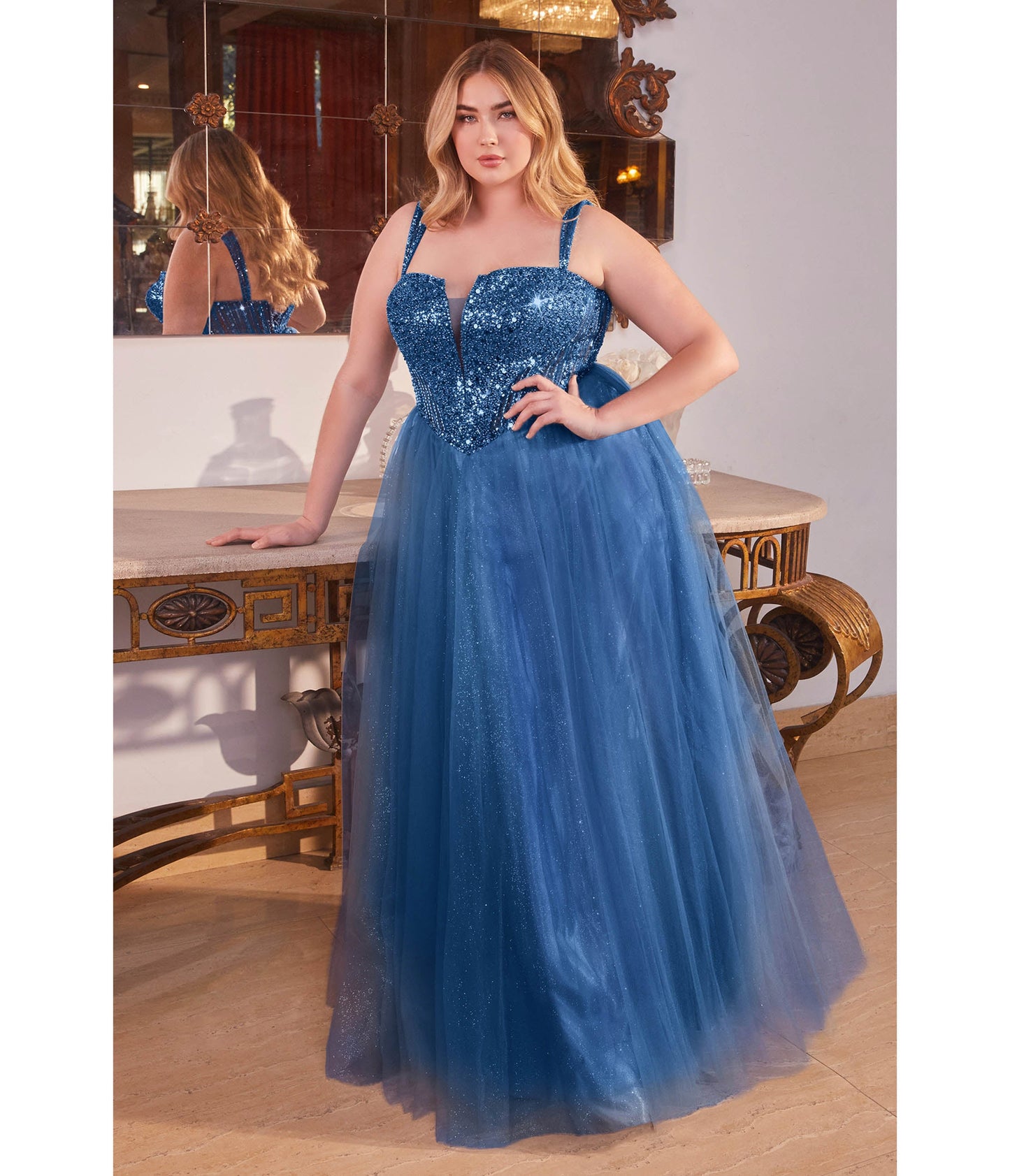 Plus Size Deep Blue Glitter Bodice & Tulle Prom Ball Gown - Unique Vintage - Womens, DRESSES, PROM AND SPECIAL OCCASION