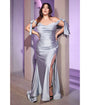 Cinderella Divine  Plus Size Dusty Blue Off The Shoulder Tie Bridesmaid Gown