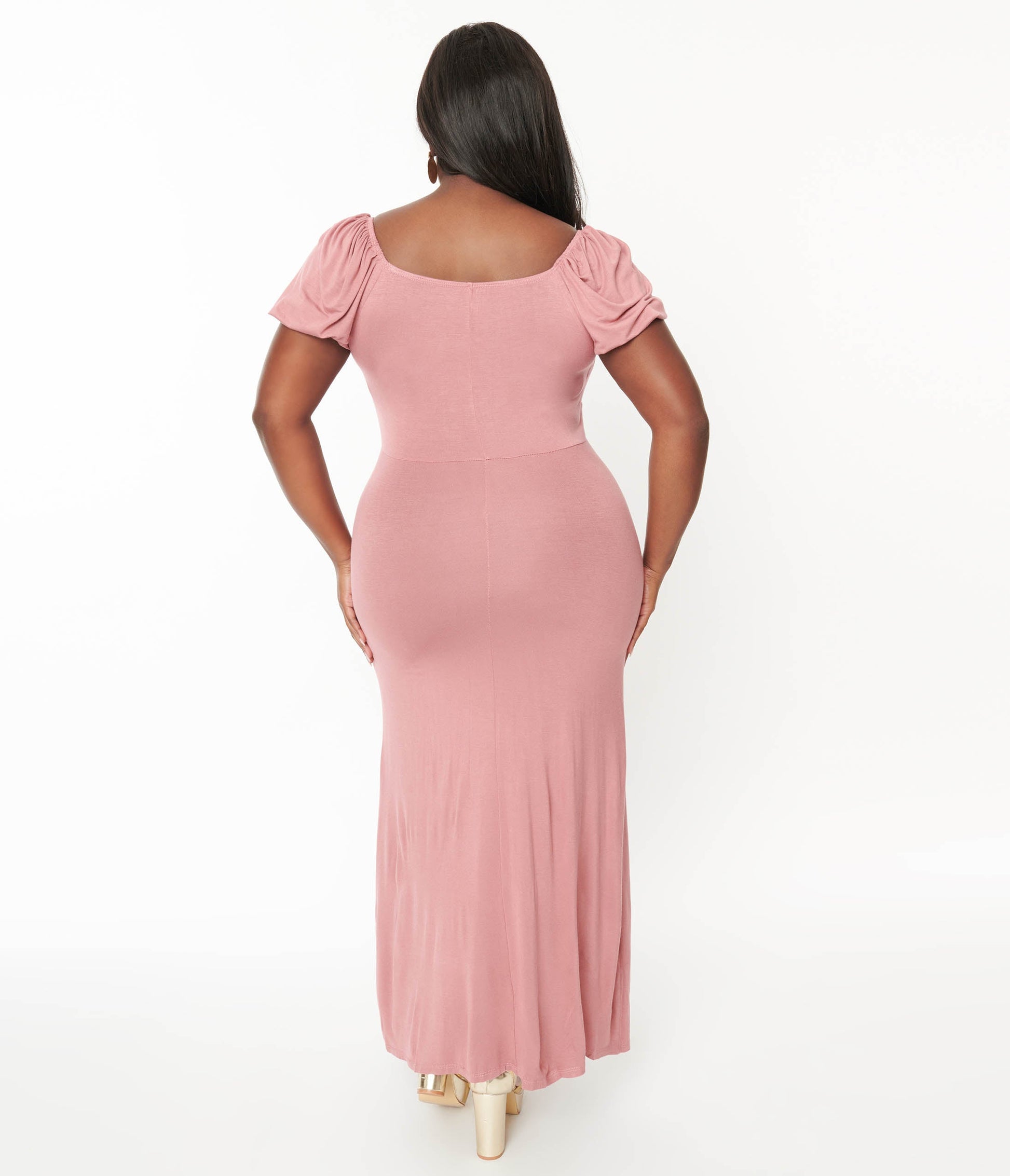 Plus Size Dusty Pink Off She Shoulder Maxi Dress - Unique Vintage - Womens, DRESSES, MAXI