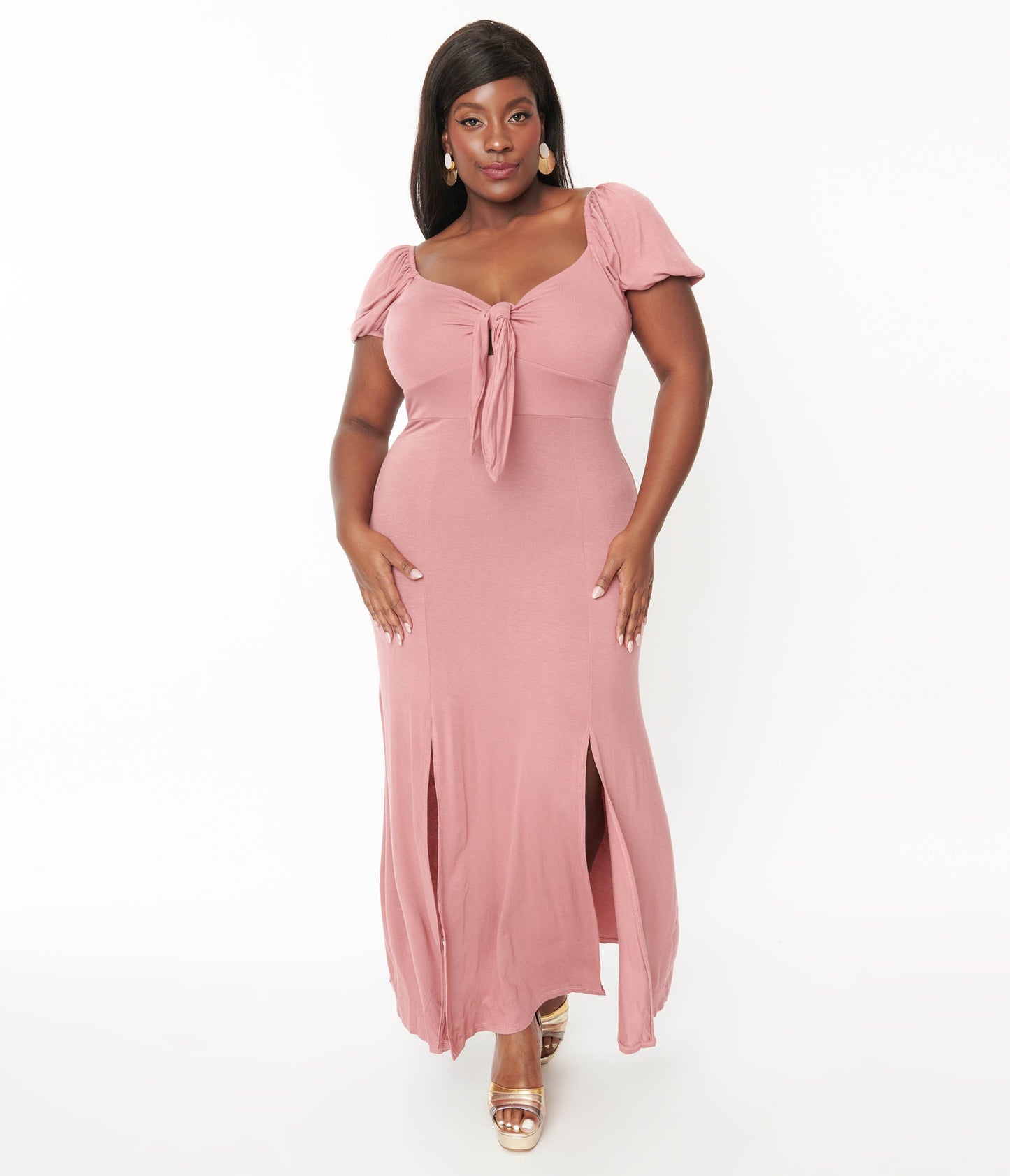 Plus Size Dusty Pink Off She Shoulder Maxi Dress - Unique Vintage - Womens, DRESSES, MAXI