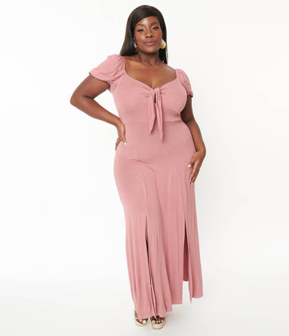 Plus Size Dusty Pink Off She Shoulder Maxi Dress - Unique Vintage - Womens, DRESSES, MAXI