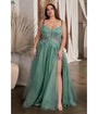 Cinderella Divine  Plus Size Dusty Teal Foliage Applique Corset Tulle Gown