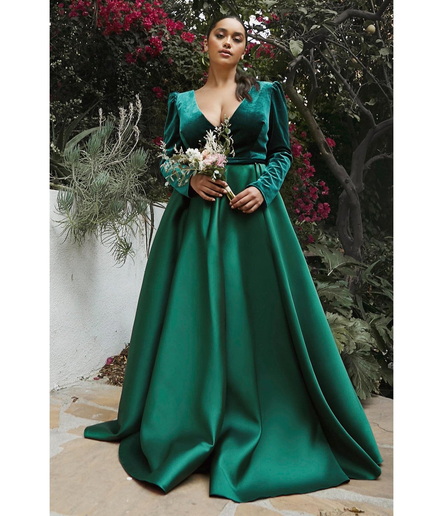 Plus Size Emerald Long Sleeve Bridesmaid Gown - Unique Vintage - Womens, DRESSES, PROM AND SPECIAL OCCASION