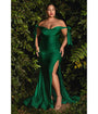 Cinderella Divine  Plus Size Emerald Off The Shoulder Tie Bridesmaid Gown