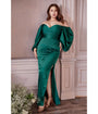 Cinderella Divine  Plus Size Emerald Satin Long Sleeve Bridesmaid Dress