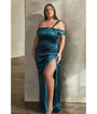 Cinderella Divine  Plus Size French Navy Ruched Satin One Shoulder Evening Gown