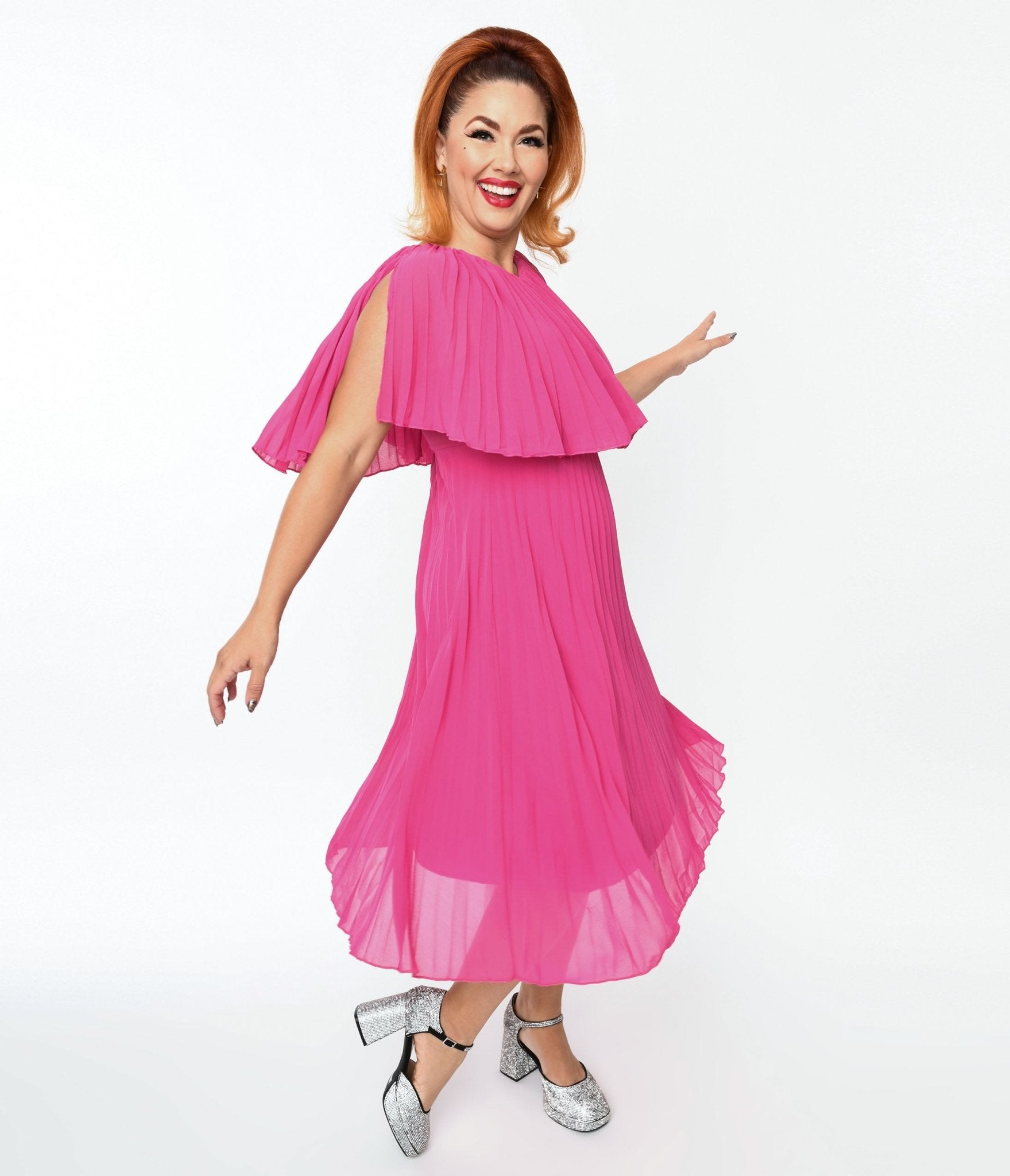 Fuchsia pleated dress cheap