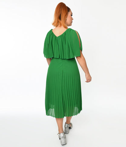 Plus Size Green Pleated Midi Dress - Unique Vintage - Womens, DRESSES, MIDI