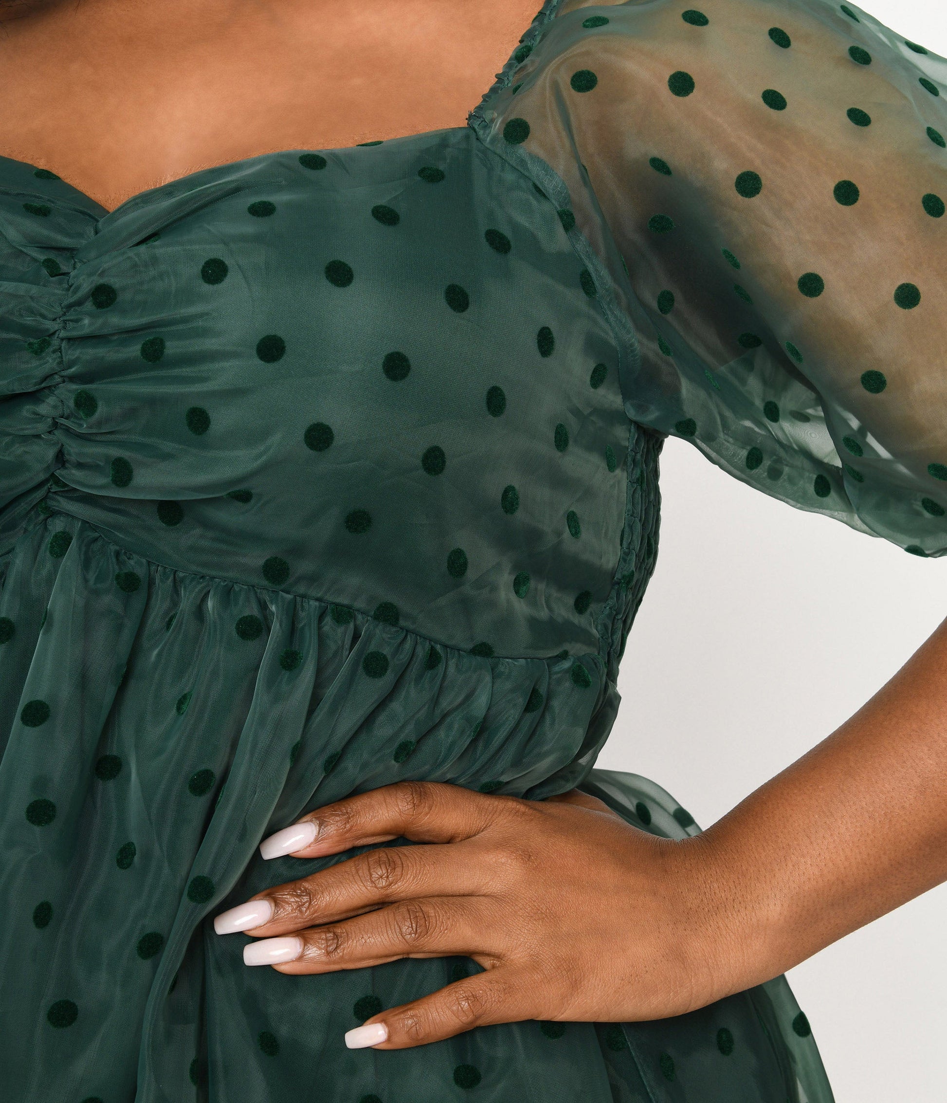 Plus Size Green & Velvet Polka Dot Babydoll Dress - Unique Vintage - Womens, DRESSES, BABYDOLL