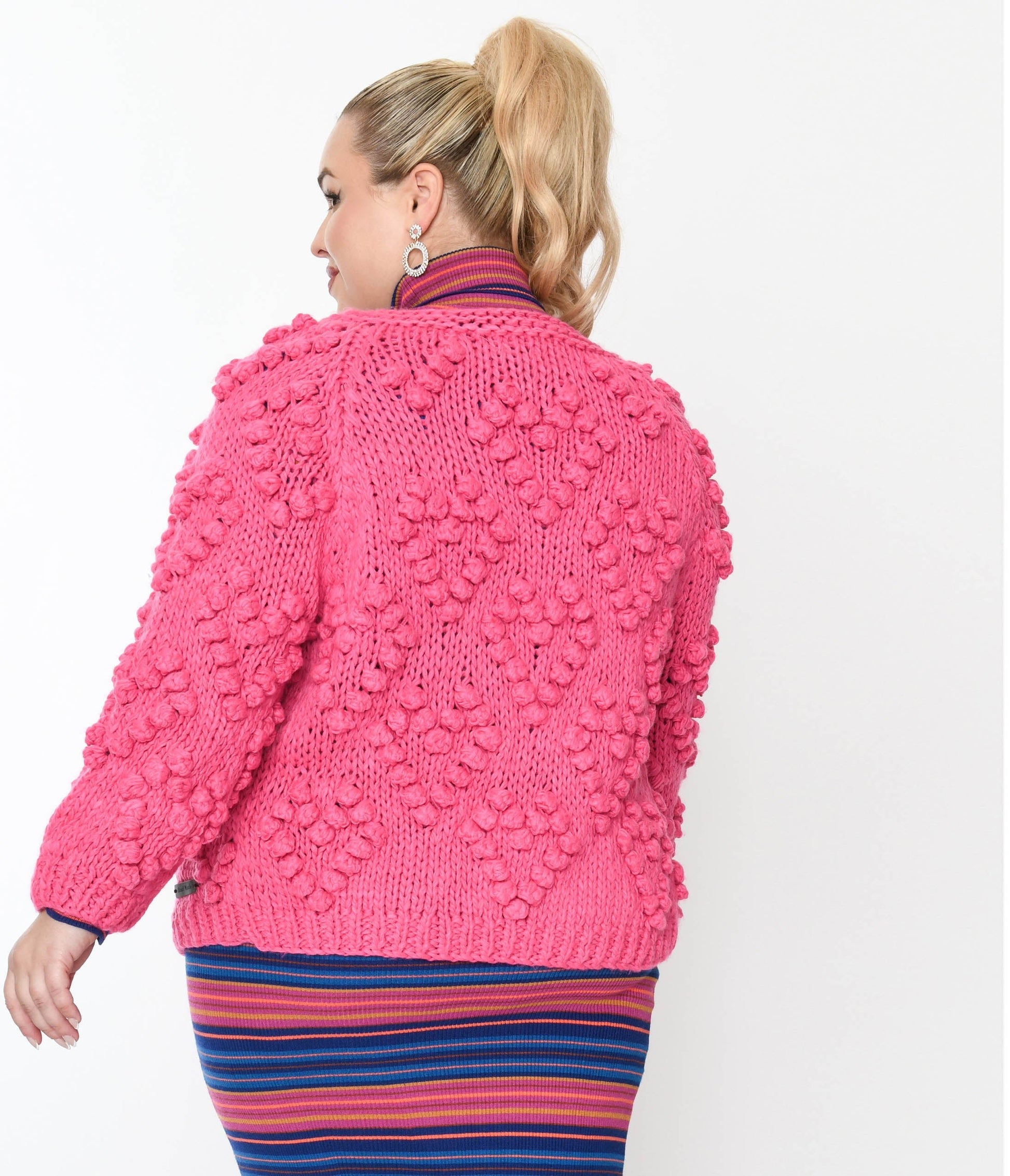 Plus Size Hot Pink Textured Knit Open Cardigan - Unique Vintage - Womens, TOPS, SWEATERS