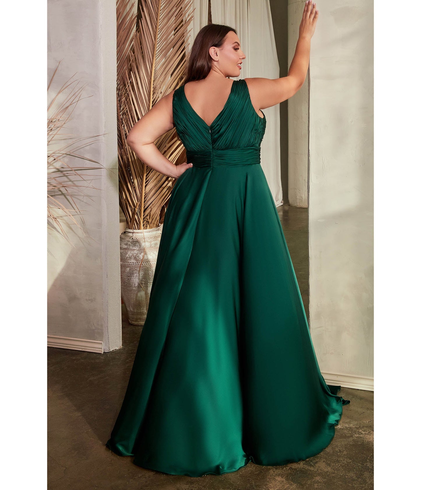 Plus Size Hunter Green Satin Ruched Knotted Keyhole Evening Gown - Unique Vintage - Womens, DRESSES, PROM AND SPECIAL OCCASION