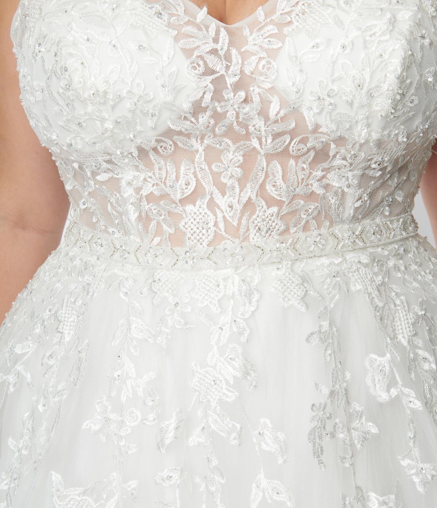 Plus Size Ivory Floral Lace & Tulle Wedding Ball Gown - Unique Vintage - Womens, DRESSES, BRIDAL