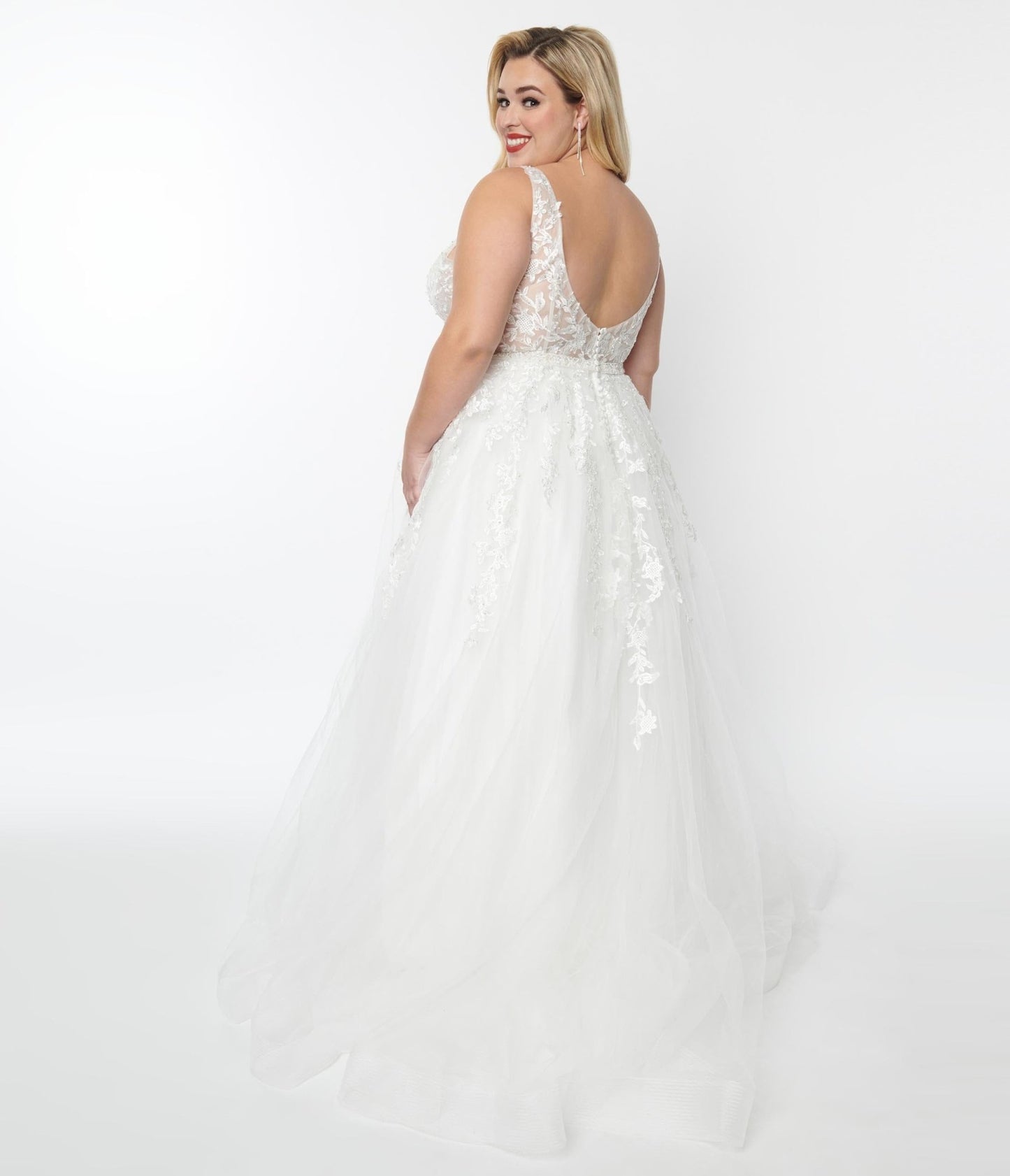 Plus Size Ivory Floral Lace & Tulle Wedding Ball Gown - Unique Vintage - Womens, DRESSES, BRIDAL