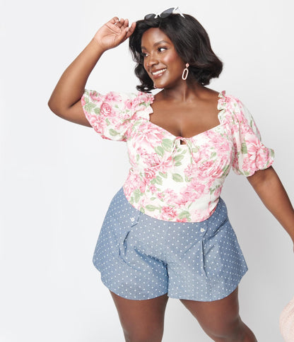 Plus Size Ivory Floral Truth Be Told Viviana Crop Top - Unique Vintage - Womens, TOPS, WOVEN TOPS