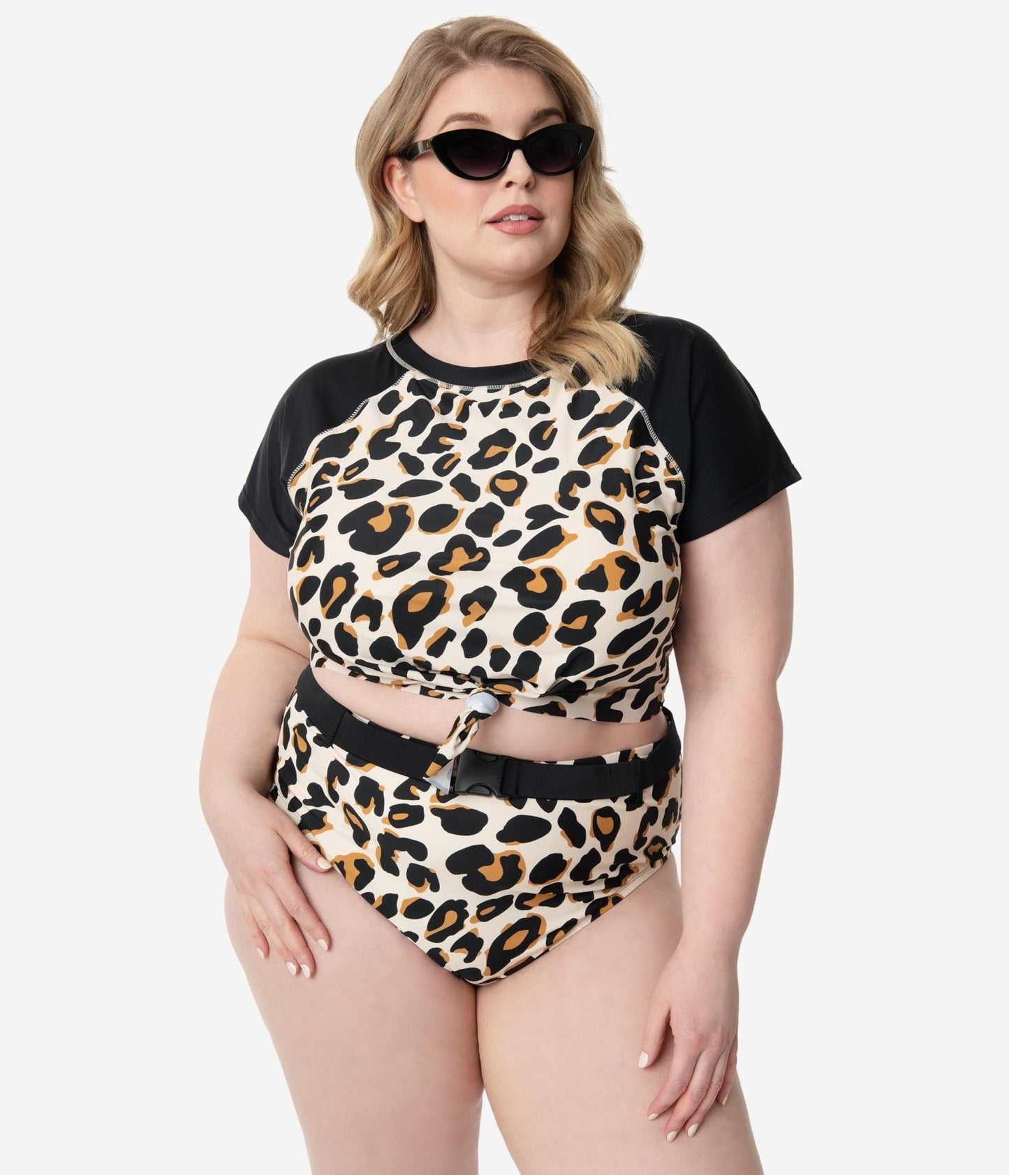 Plus Size Leopard Print Belted Swim Bottom - Unique Vintage - Womens, SWIM, BOTTOM