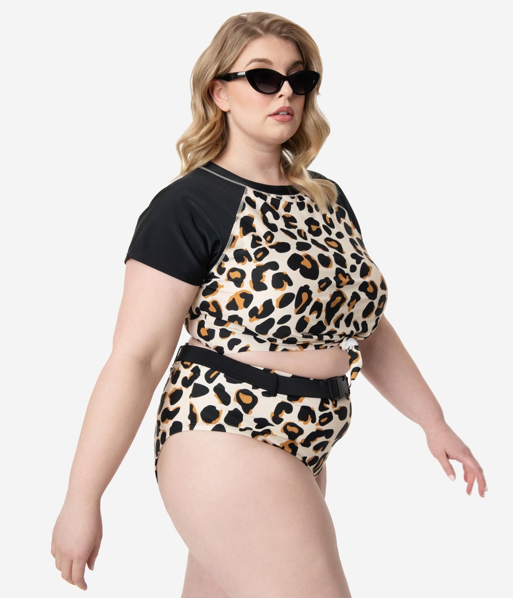 Plus Size Leopard Print Belted Swim Bottom - Unique Vintage - Womens, SWIM, BOTTOM