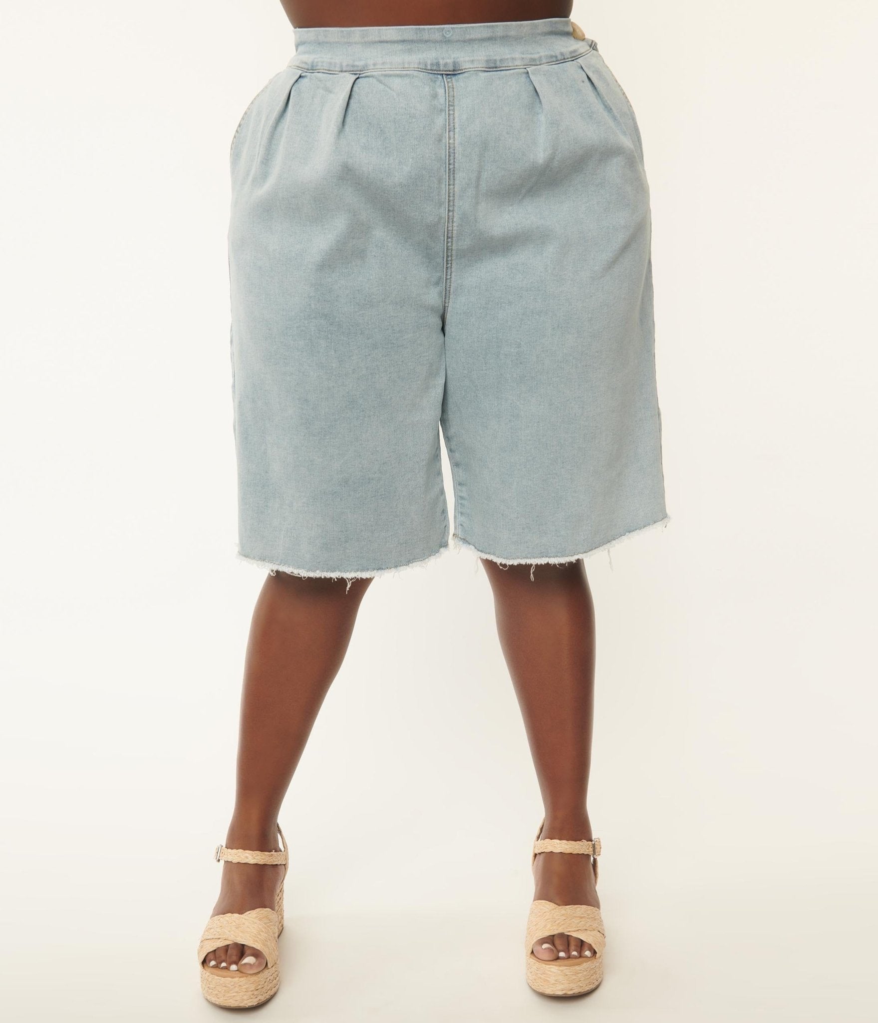 Plus Size Light Blue Denim Shorts - Unique Vintage - Womens, BOTTOMS, SHORTS