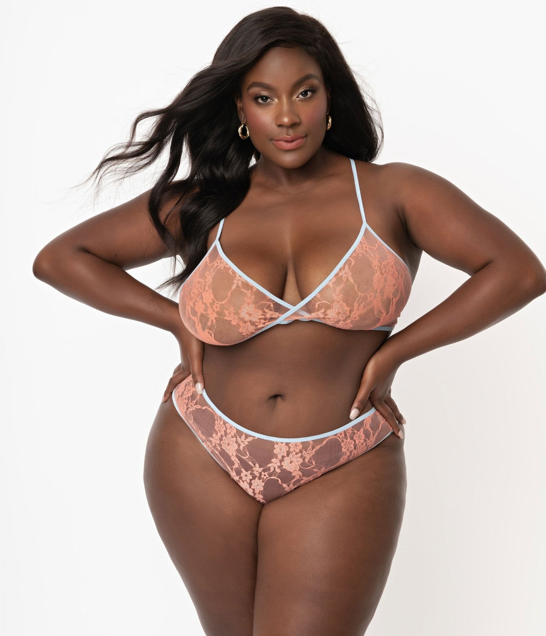 Plus Size Light Blue & Peach Sheer Lace Cheeky Underwear – Unique
