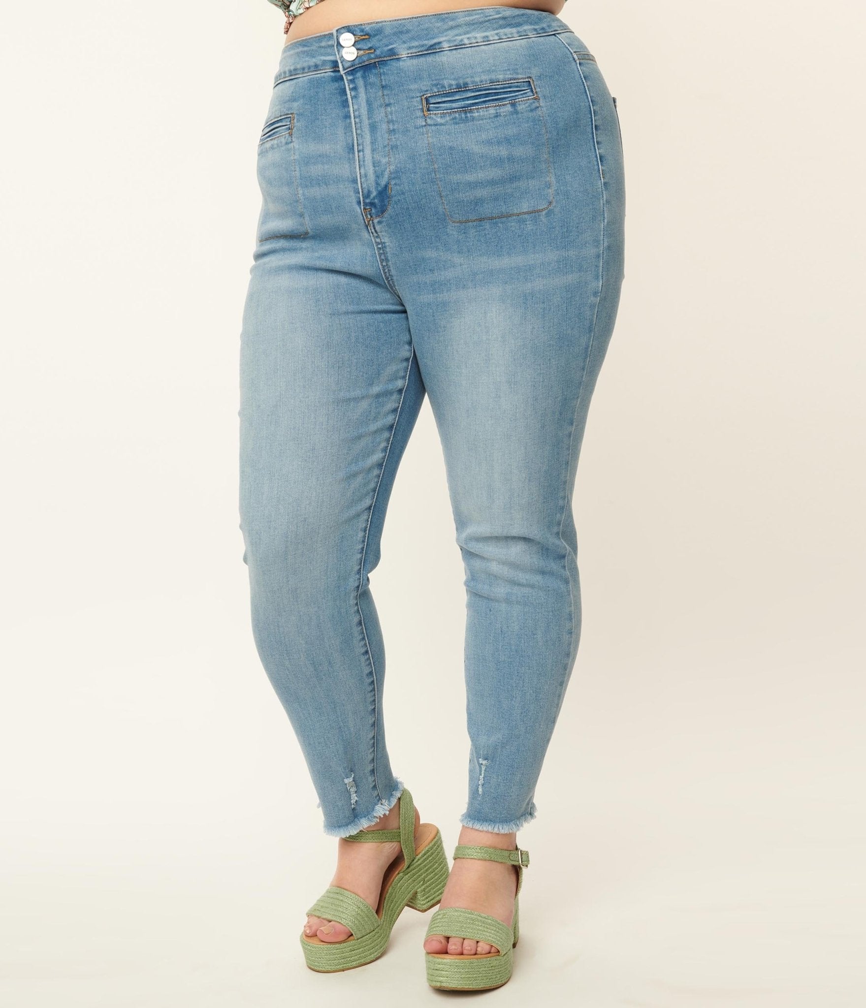 Plus Size Light Blue Wash Front Pocket Skinny Jeans - Unique Vintage - Womens, BOTTOMS, JEANS