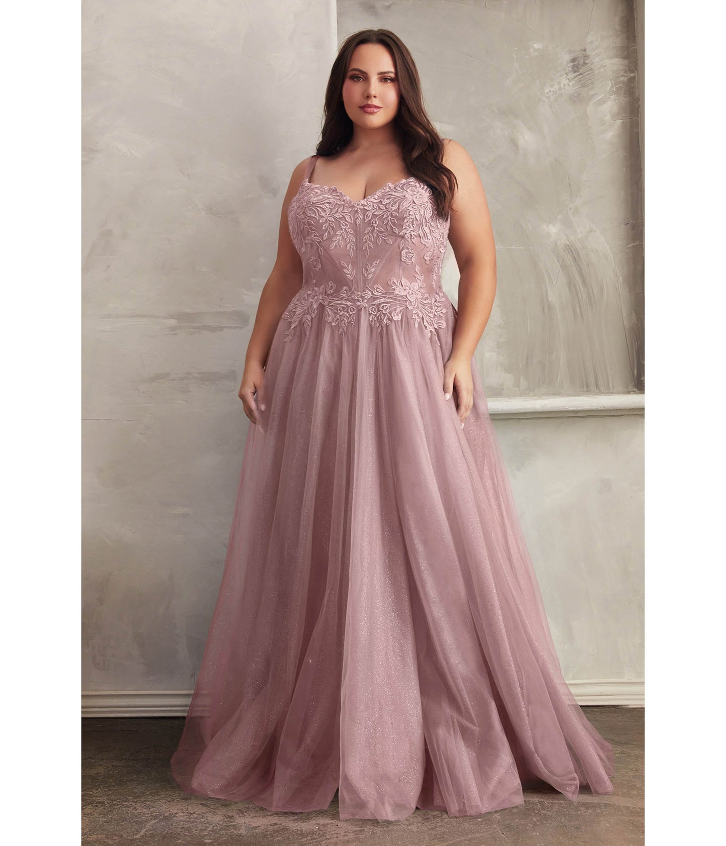 Plus Size Mauve Foliage Applique Corset Tulle Gown - Unique Vintage - Womens, DRESSES, PROM AND SPECIAL OCCASION