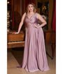 Cinderella Divine  Plus Size Mauve Satin Ruched Knotted Keyhole Evening Gown