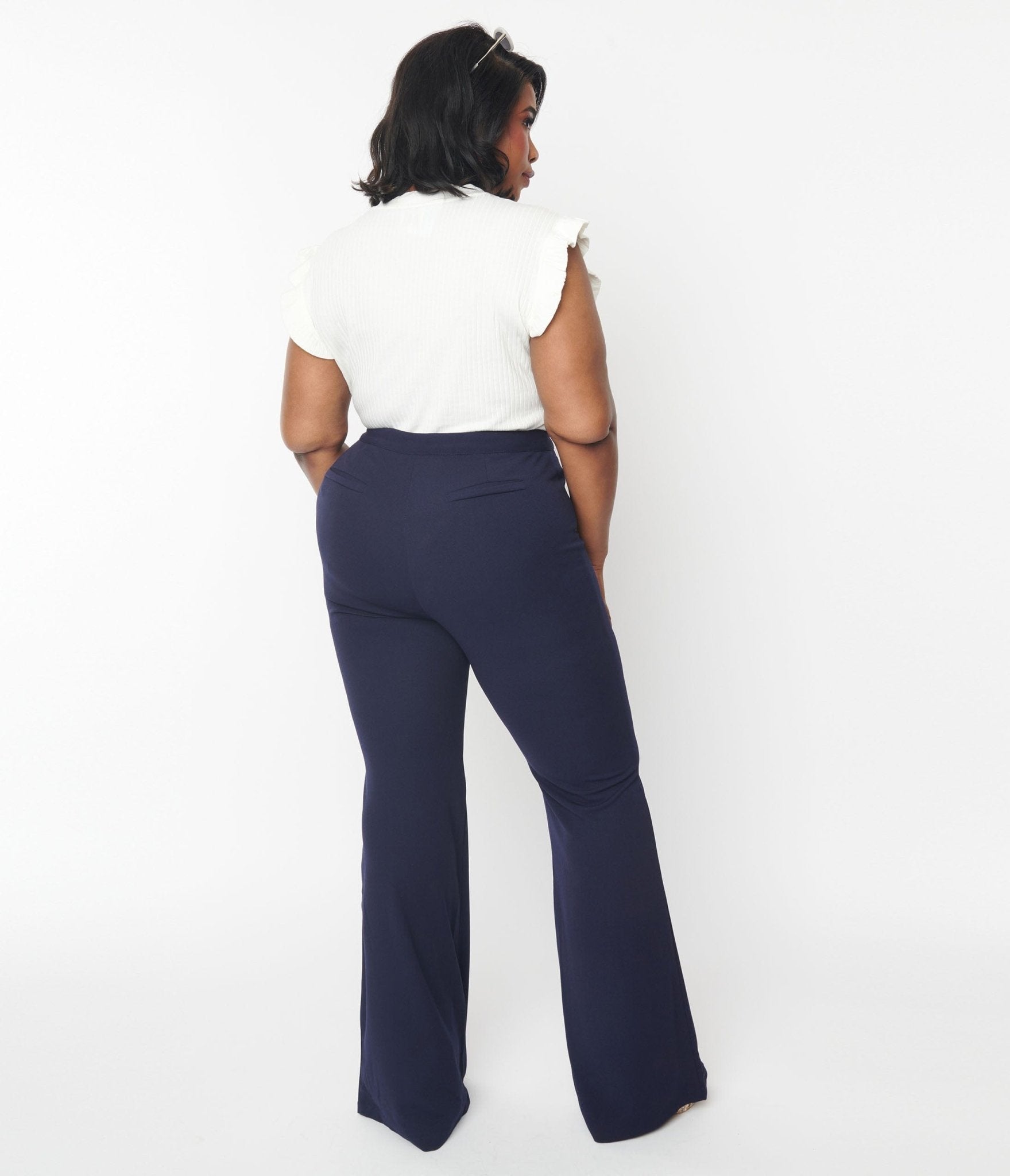 Plus Size Navy High Waist Pintuck Pants - Unique Vintage - Womens, BOTTOMS, PANTS