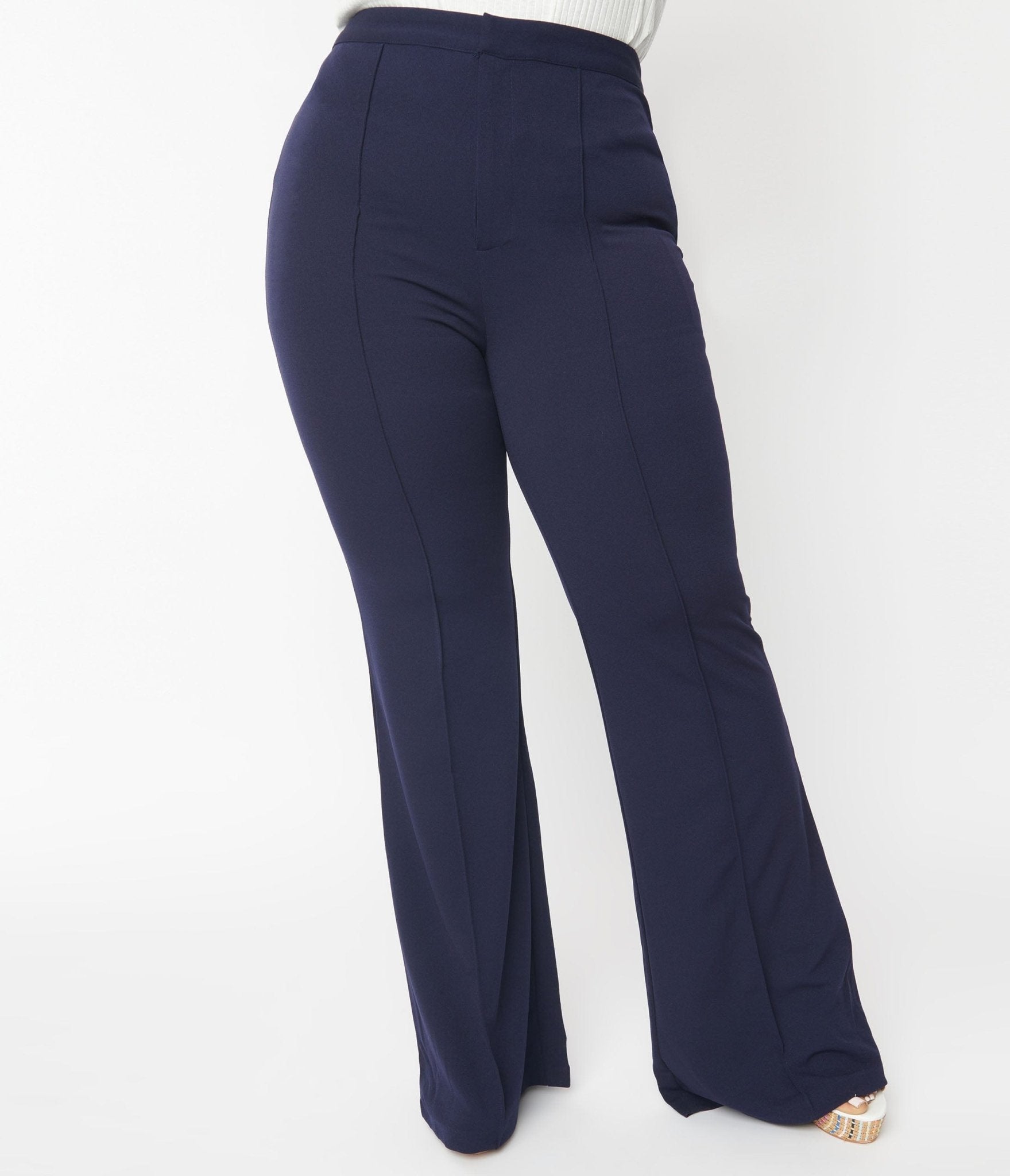 Plus Size Navy High Waist Pintuck Pants - Unique Vintage - Womens, BOTTOMS, PANTS
