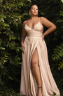 Cinderella Divine  Plus Size Nude Ruched Satin Mystique Prom Gown