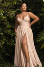 Ladivine by Cinderella Divine Plus Size Nude Ruched Satin Mystique Prom Gown