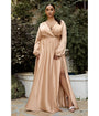 Cinderella Divine  Plus Size Nude Satin Blouson Sleeve Evening Gown
