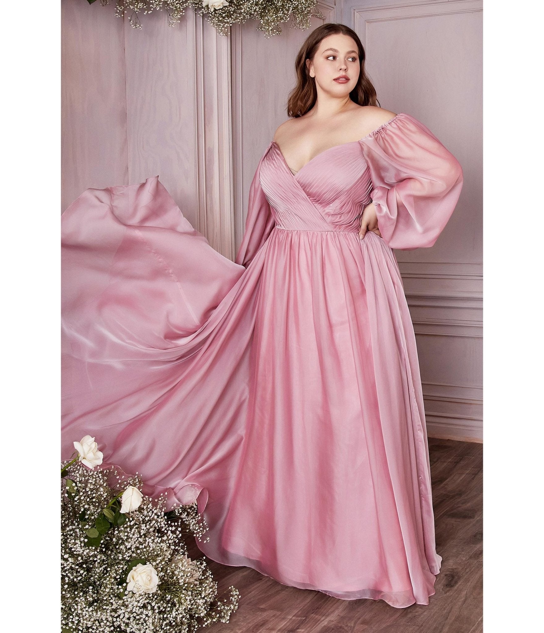 Plus Size Petal Blush Chiffon Sweetheart Bridesmaid Goddess Gown - Unique Vintage - Womens, DRESSES, PROM AND SPECIAL OCCASION