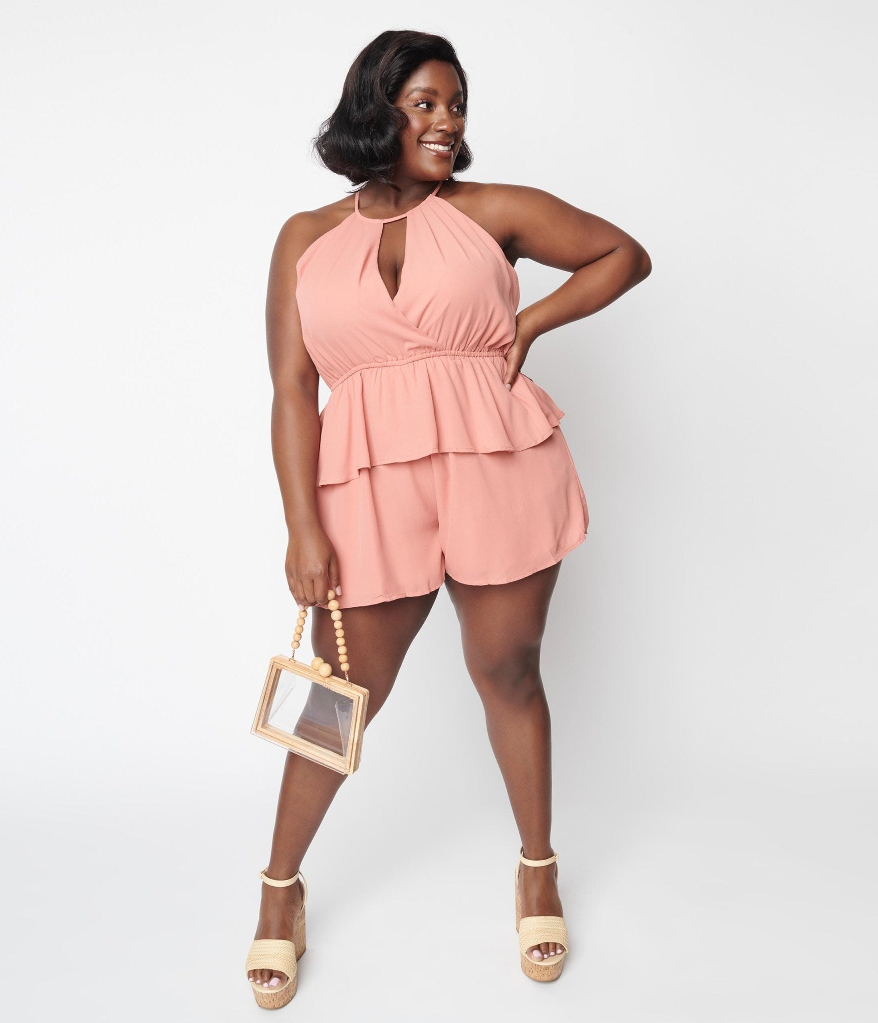 Plus Size Pink Ruffle Romper - Unique Vintage - Womens, BOTTOMS, ROMPERS AND JUMPSUITS