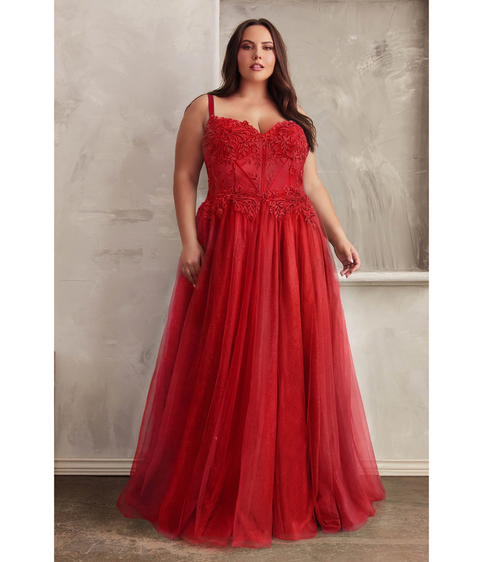 Plus Size Red Foliage Applique Corset Tulle Gown - Unique Vintage - Womens, DRESSES, PROM AND SPECIAL OCCASION
