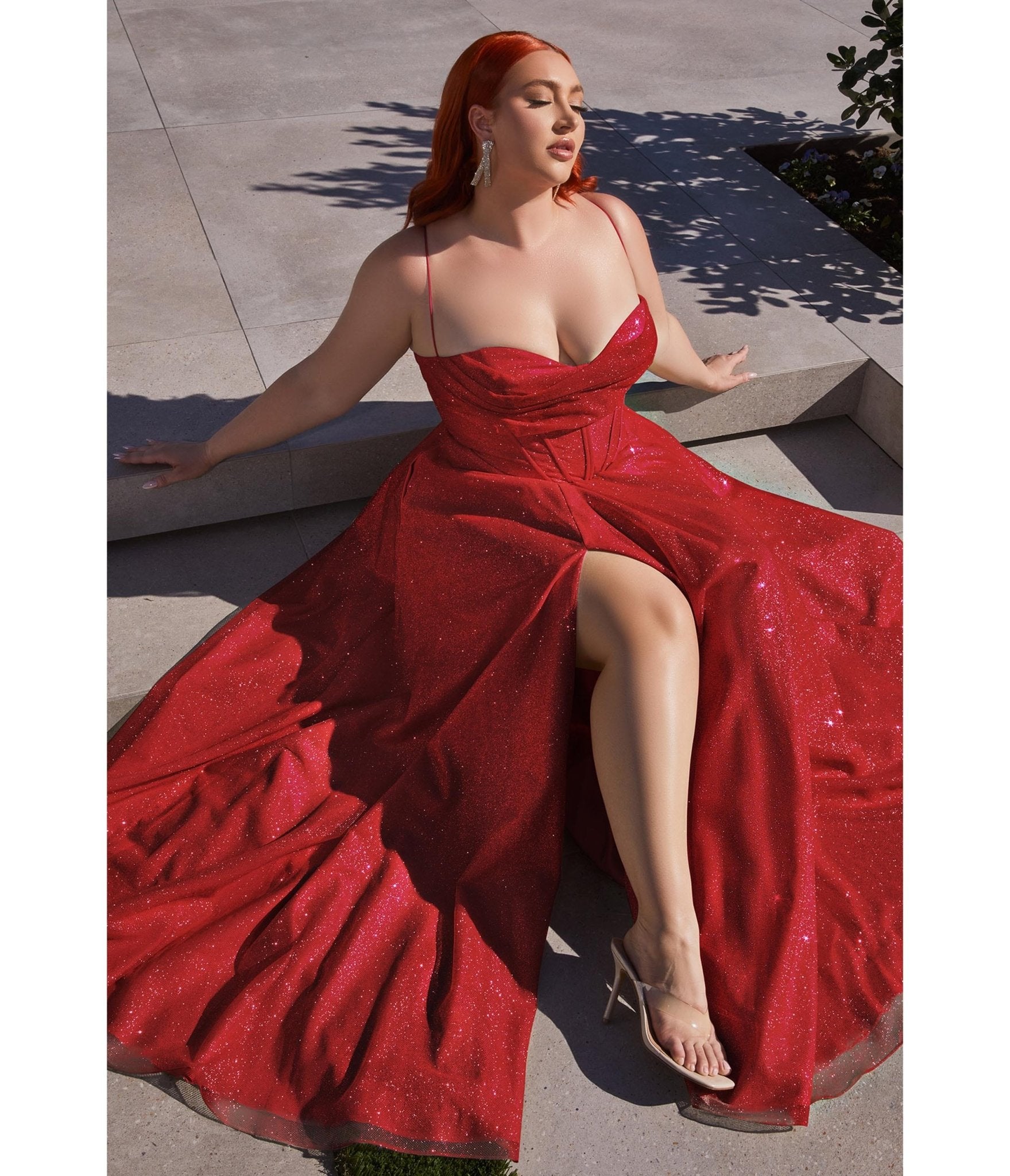 Cinderella Divine Plus Size Red Glitter Corset Prom Ball Gown