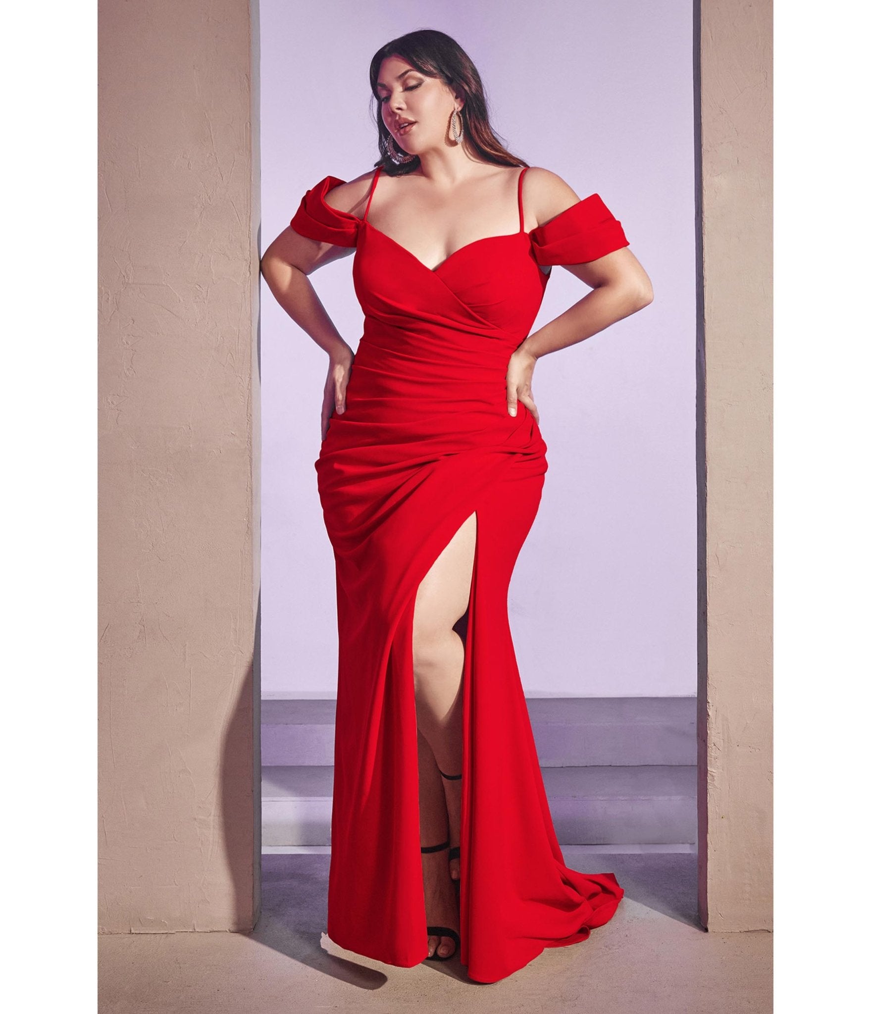 Plus Size Red Regal Off Shoulder Bridesmaid Dress - Unique Vintage - Womens, DRESSES, PROM AND SPECIAL OCCASION