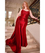 Cinderella Divine  Plus Size Red Sequin Applique & Ruched Satin Evening Gown
