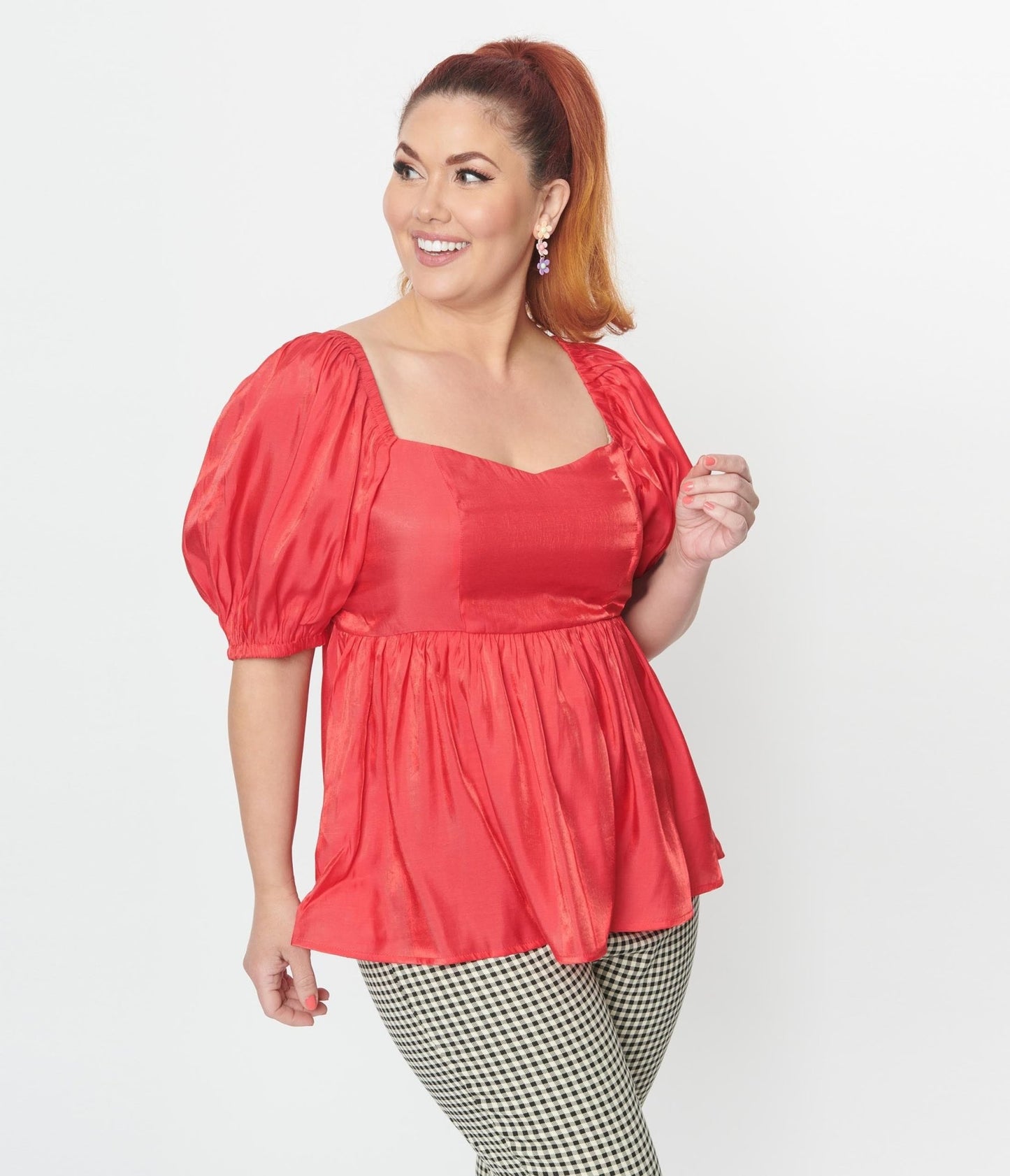 Plus Size Red Shimmer Babydoll Top - Unique Vintage - Womens, TOPS, WOVEN TOPS