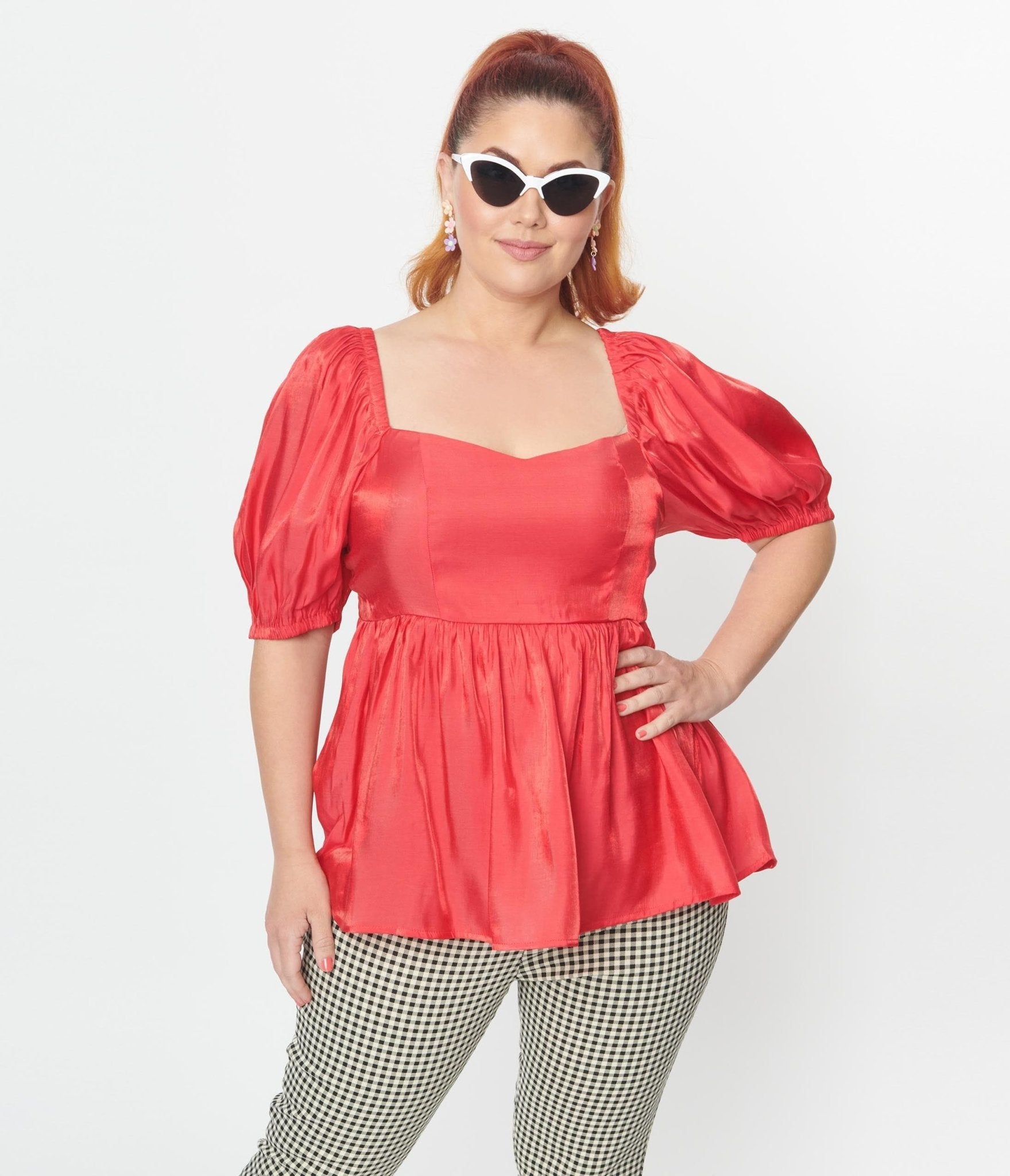 Plus Size Red Shimmer Babydoll Top - Unique Vintage - Womens, TOPS, WOVEN TOPS