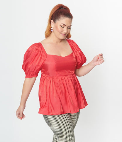 Plus Size Red Shimmer Babydoll Top - Unique Vintage - Womens, TOPS, WOVEN TOPS