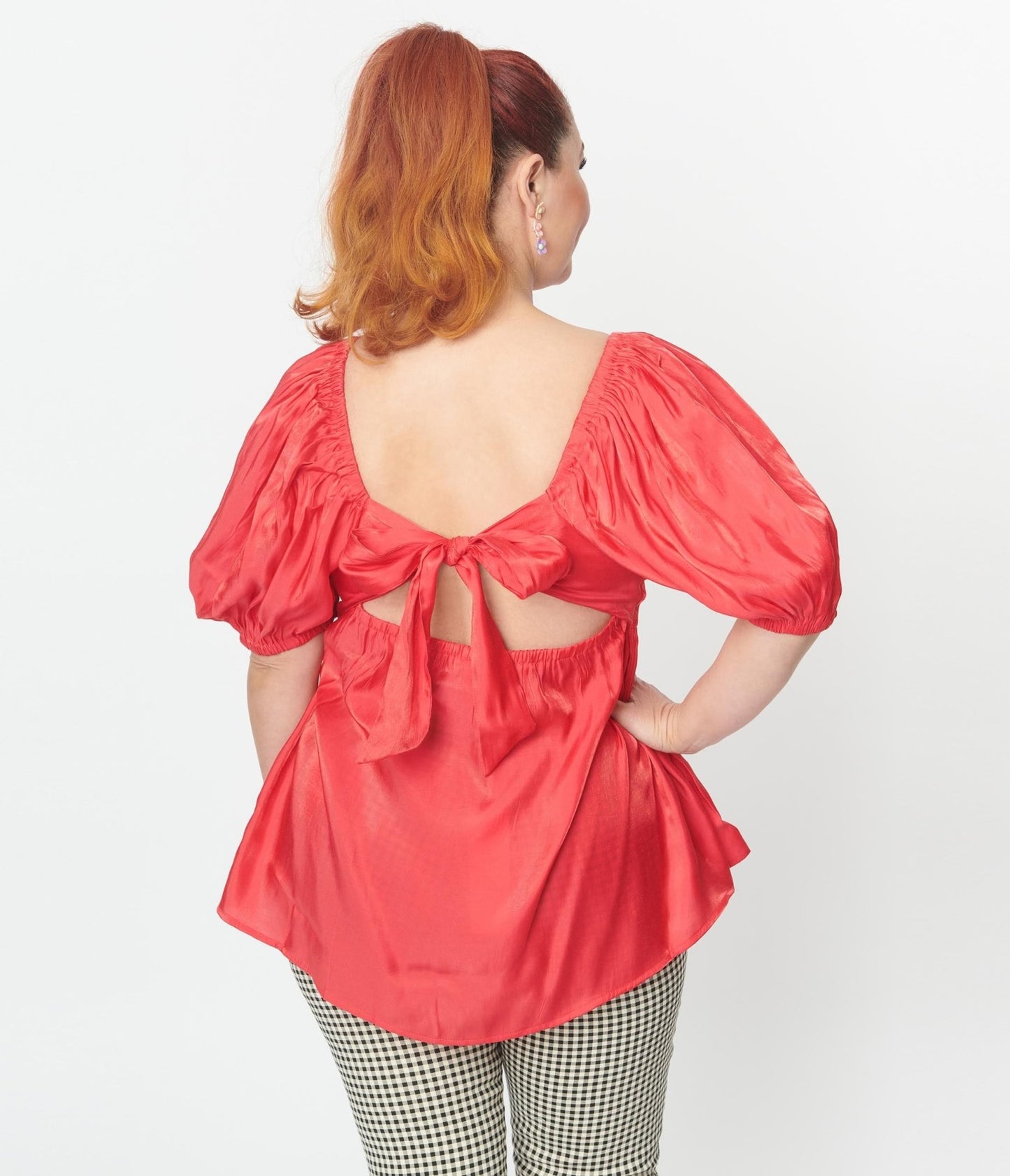 Plus Size Red Shimmer Babydoll Top - Unique Vintage - Womens, TOPS, WOVEN TOPS